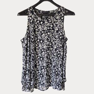 Lane Bryant Black White Floral  High Low Sleeveless Swing Chiffon Blouse Size L